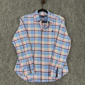 Ralph Lauren Sport Plaid Button Down Long Sleeve Shirt‎ Blue Pink Size 14